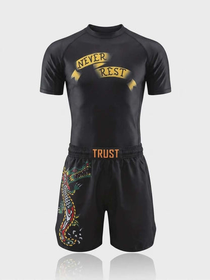 Never Rest BJJ Rash Guard Set – No-Gi Jiu-Jitsu Compression Gear | Trust-Clothes